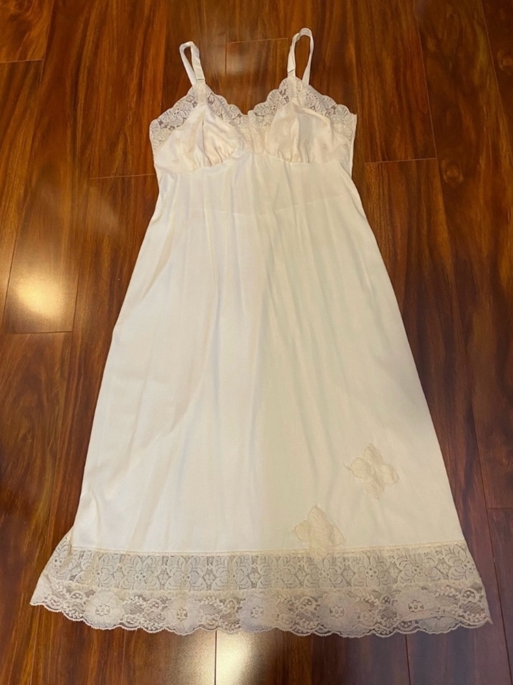 Vintage Lorraine Cream Lace-Trim Slip chemise Dress